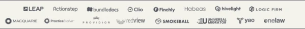 Partner and integration platforms including LEAP, Actionstep, Clio, Smokeball, Macquarie and Practice Evolve