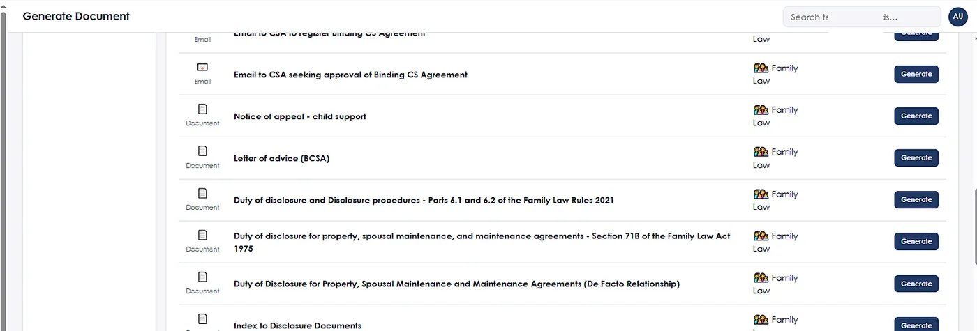 Generating a document from a LAPM precedent